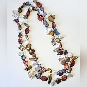 KESHI PEARL NECKLACE - 40" LONG MULTI-COLORED PEARLS